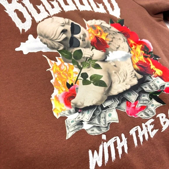 Rebel Minds Brown “Blessed w/ the Bag” Graphic Fleece Lined Hoodie (M) - Picture 9 of 16